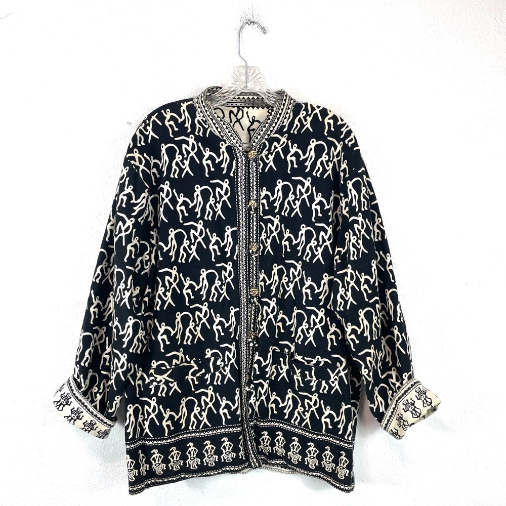 Sam Hilu Art to Wear Stick People Reversible Cotton Jacket Oversized Medium